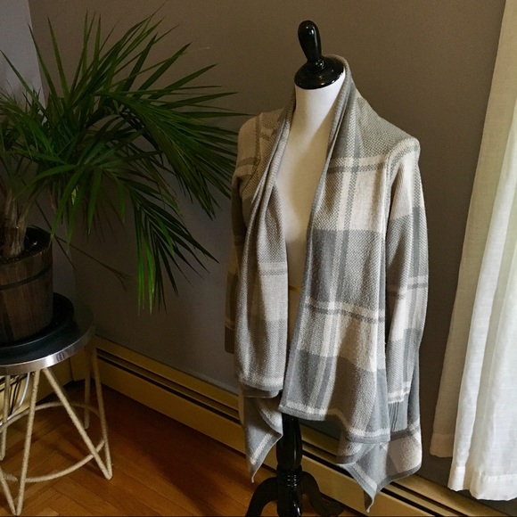 Merona Sweaters - Oversized Open Cardigan in Gray/Oatmeal Plaid